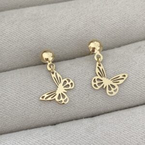 Arete mariposa colgante oro 18k