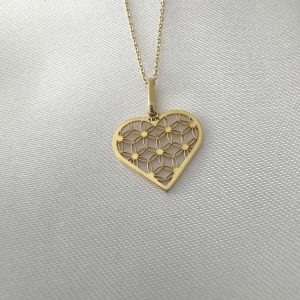 Cadena Corazón mándala oro 18k