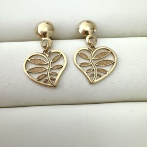 Arete corazón hojas oro 18k
