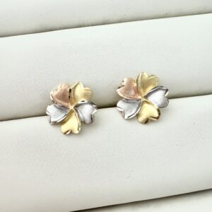 Aretes flor 3 colores oro 18k