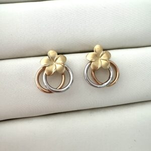 Aretes flor círculo oro 18k