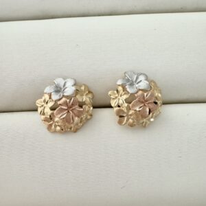 Aretes flor Racimo 3 colores oro 18k