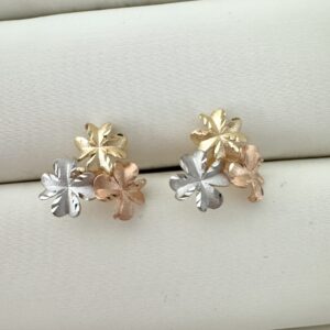 Aretes flor II 3 colores oro 18k