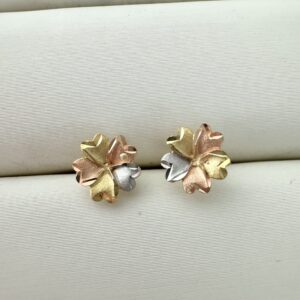 Aretes flor pequeña 3 colores oro 18k