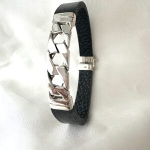Pulsera Cuero con Plata Eslabón