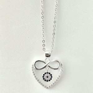 Collar corazón, infinito y ojo turco plata
