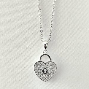 Collar corazón candado plata