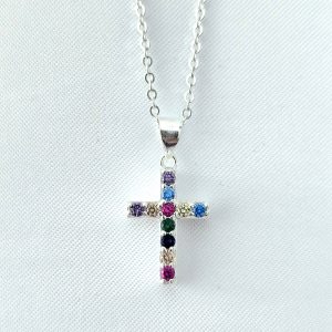 Collar cruz reversible multicolor plata