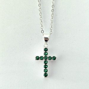 Collar cruz reversible verde plata