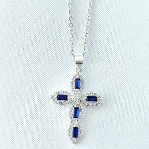 Collar cruz azul plata