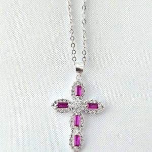 Collar cruz Rojo plata