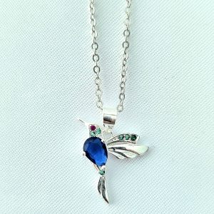 Collar colibrí azul plata