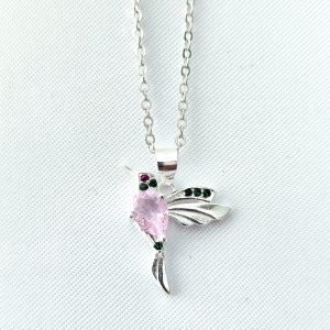 Collar colibrí rosado plata