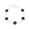 Pulsera trébol negro plata